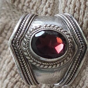 Elegant Sterling Silver and Garnet Gemstone Ring